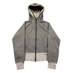 Lululemon Scuba Hoodie Womens 10 Gray Full Zip Embroidery Logo Athleisure Fleece